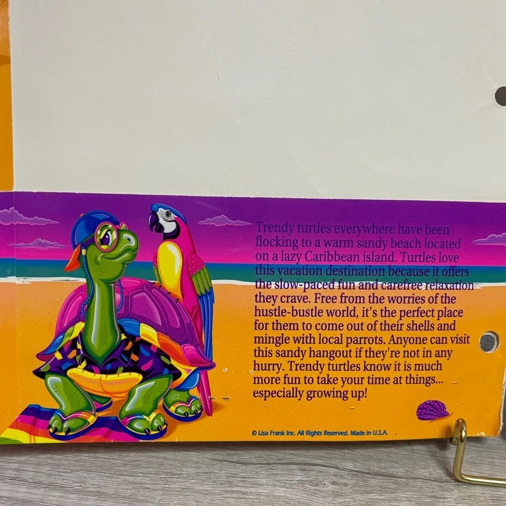 Vintage Lisa Frank Vibrant Turtle and Parrot